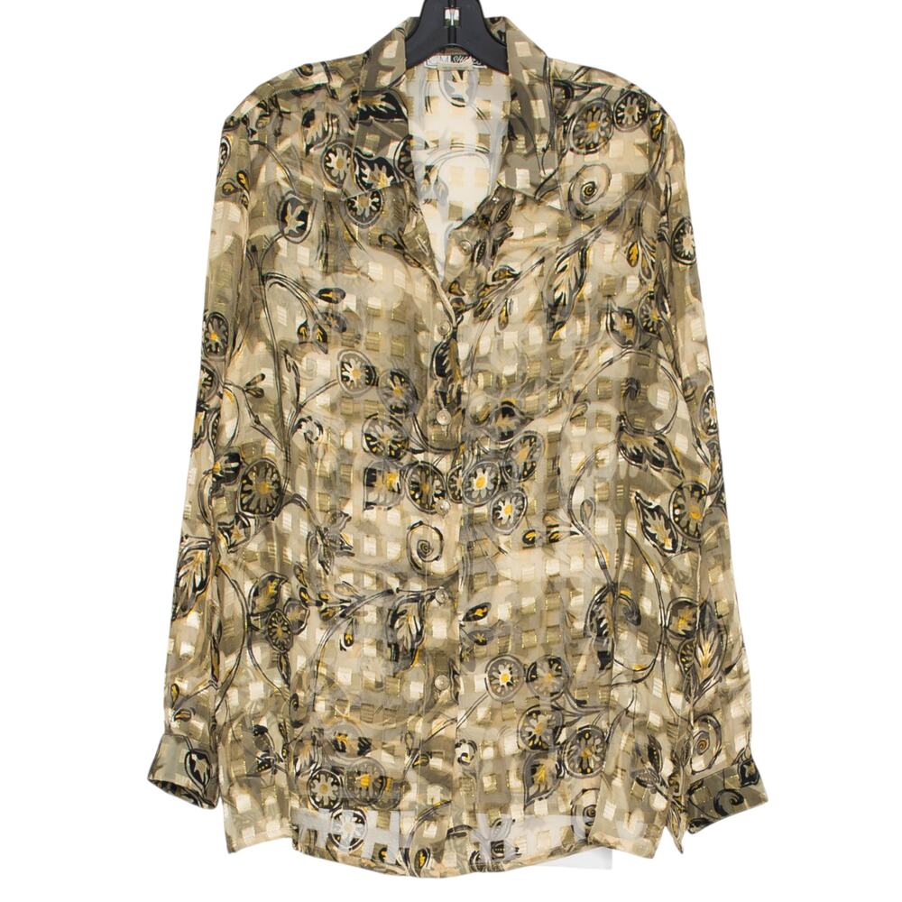 Vintage CM Shapes Top Sheer Floral Cottage Boho Y2K Grunge Romantic Button Up XL